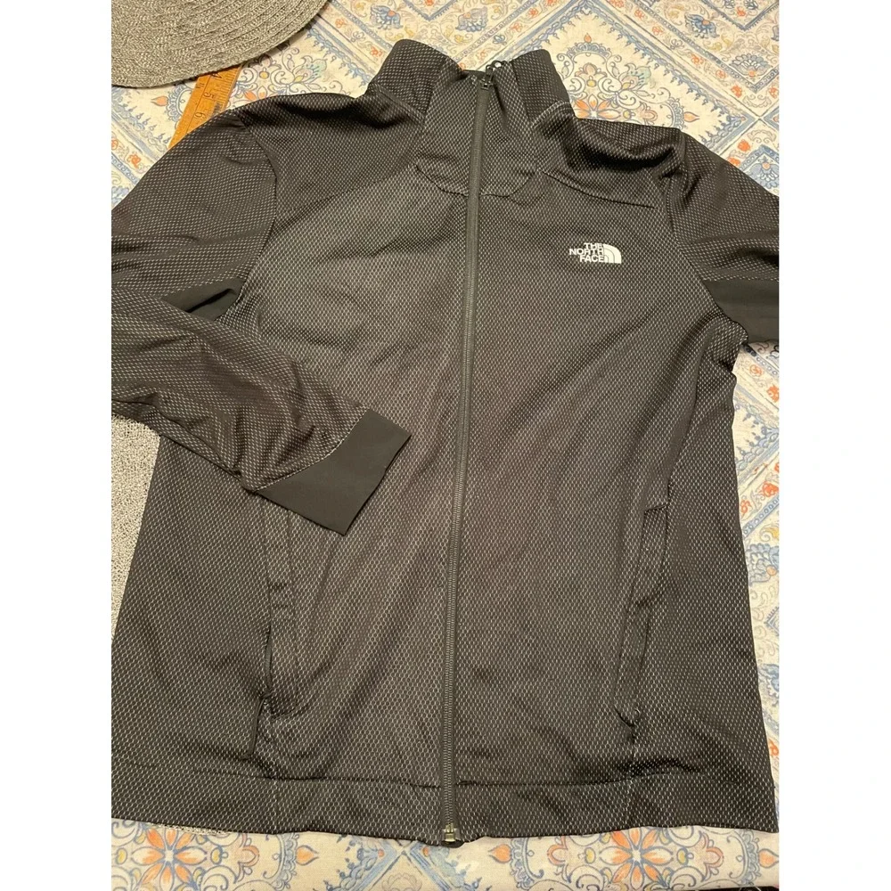 The North Face Mens Full Zip Track Jacket Black Honeycomb Mesh Mock Neck Size M